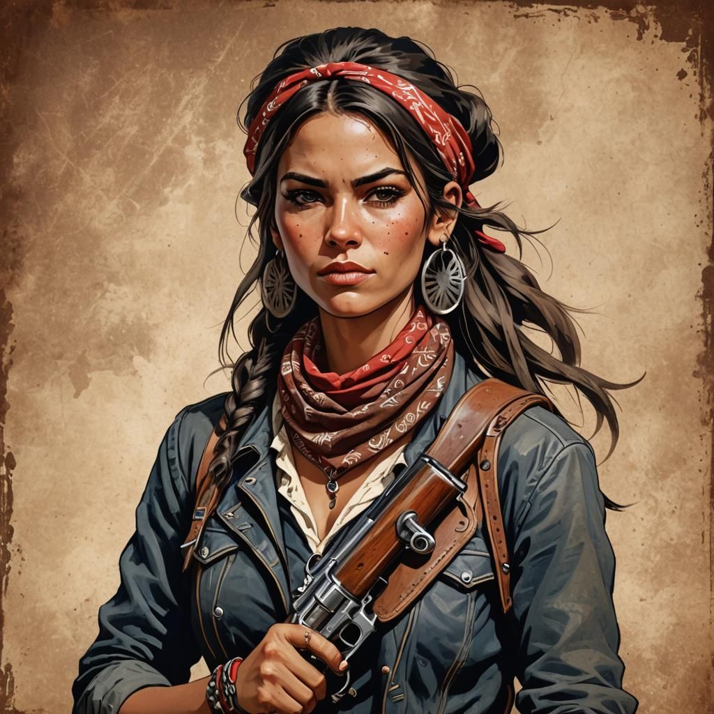 Wild West Outlaw Woman with Bandana and Gun