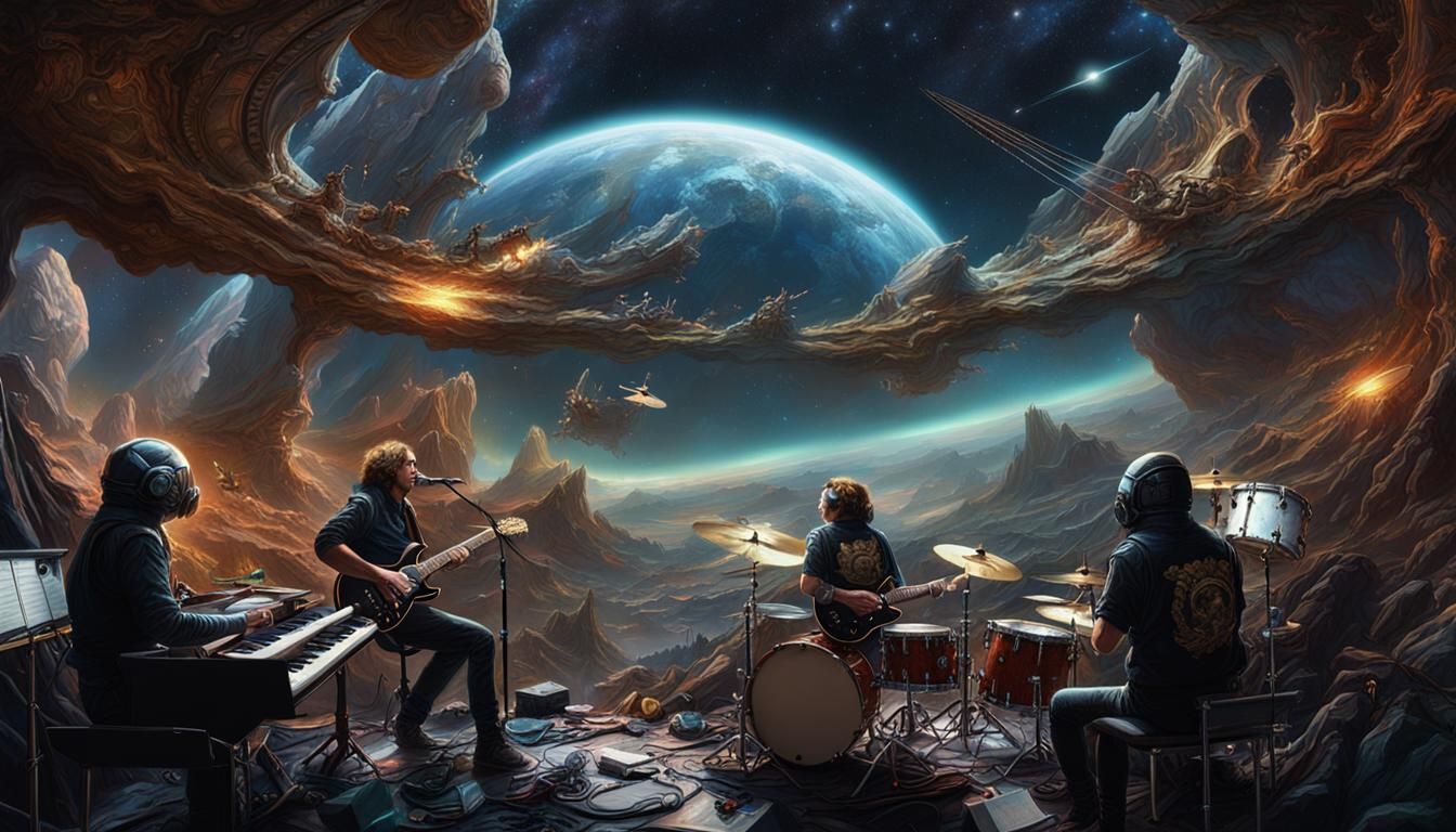 Rock Band Performance in Space as Digital Painting
