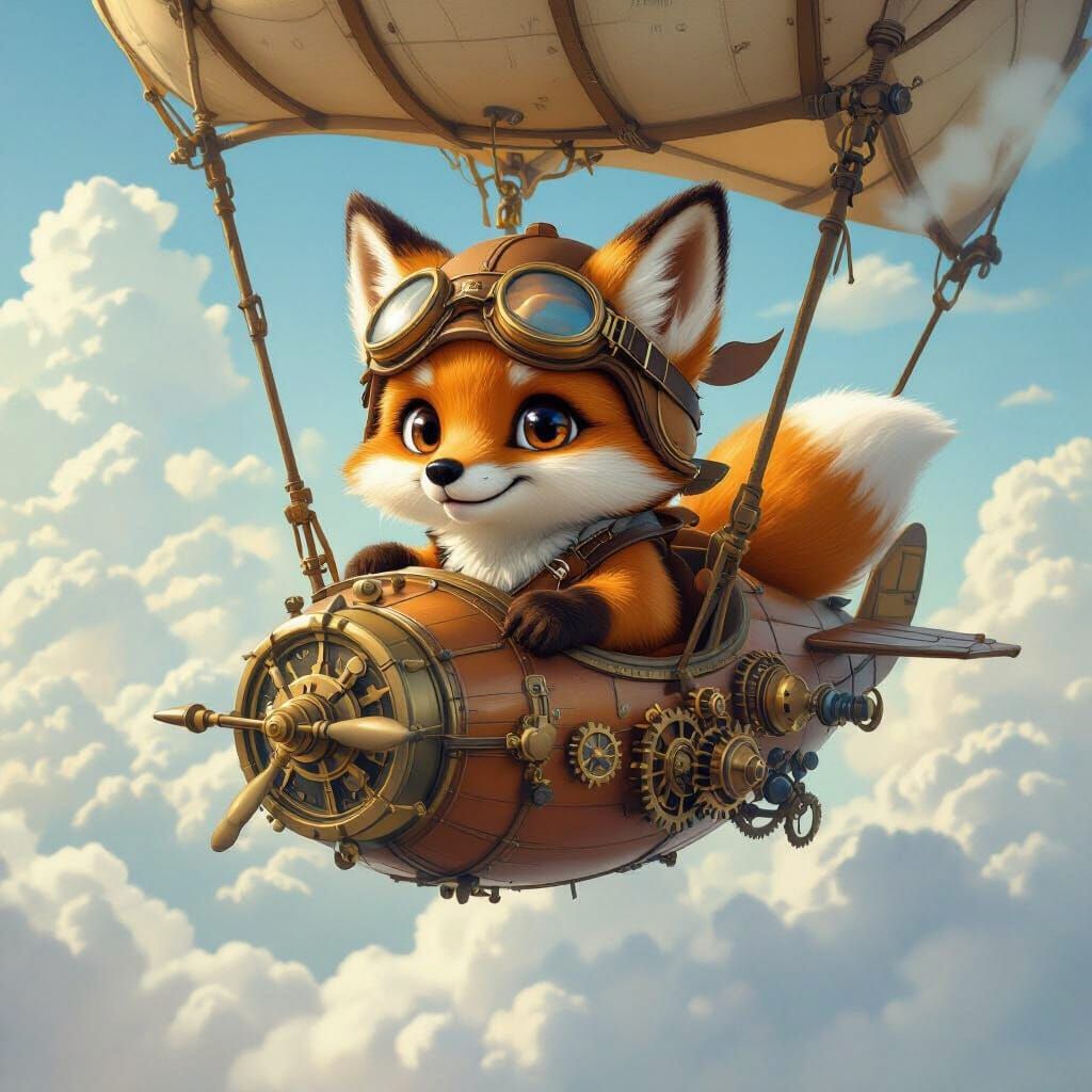 Fox Pilot in Steampunk Airship, Miyazaki Style