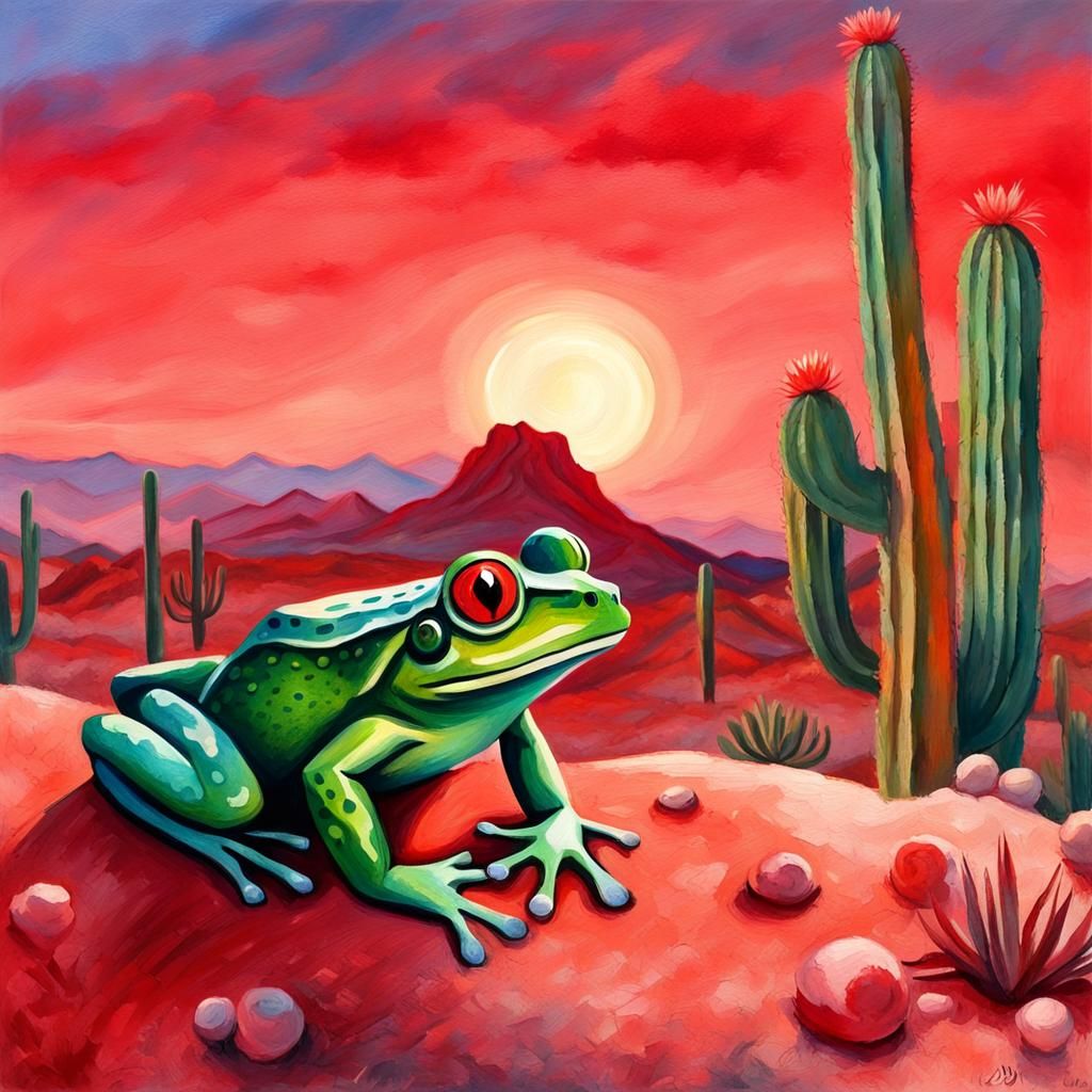 Frog and Cactus in Gouache Style