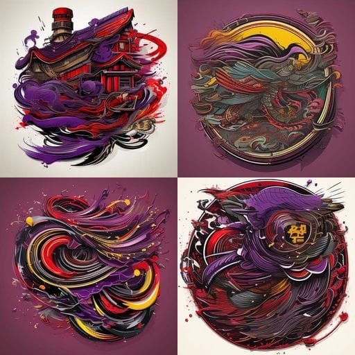 Dynamic Japanese Kanji in Flowing Purple Brushstrokes