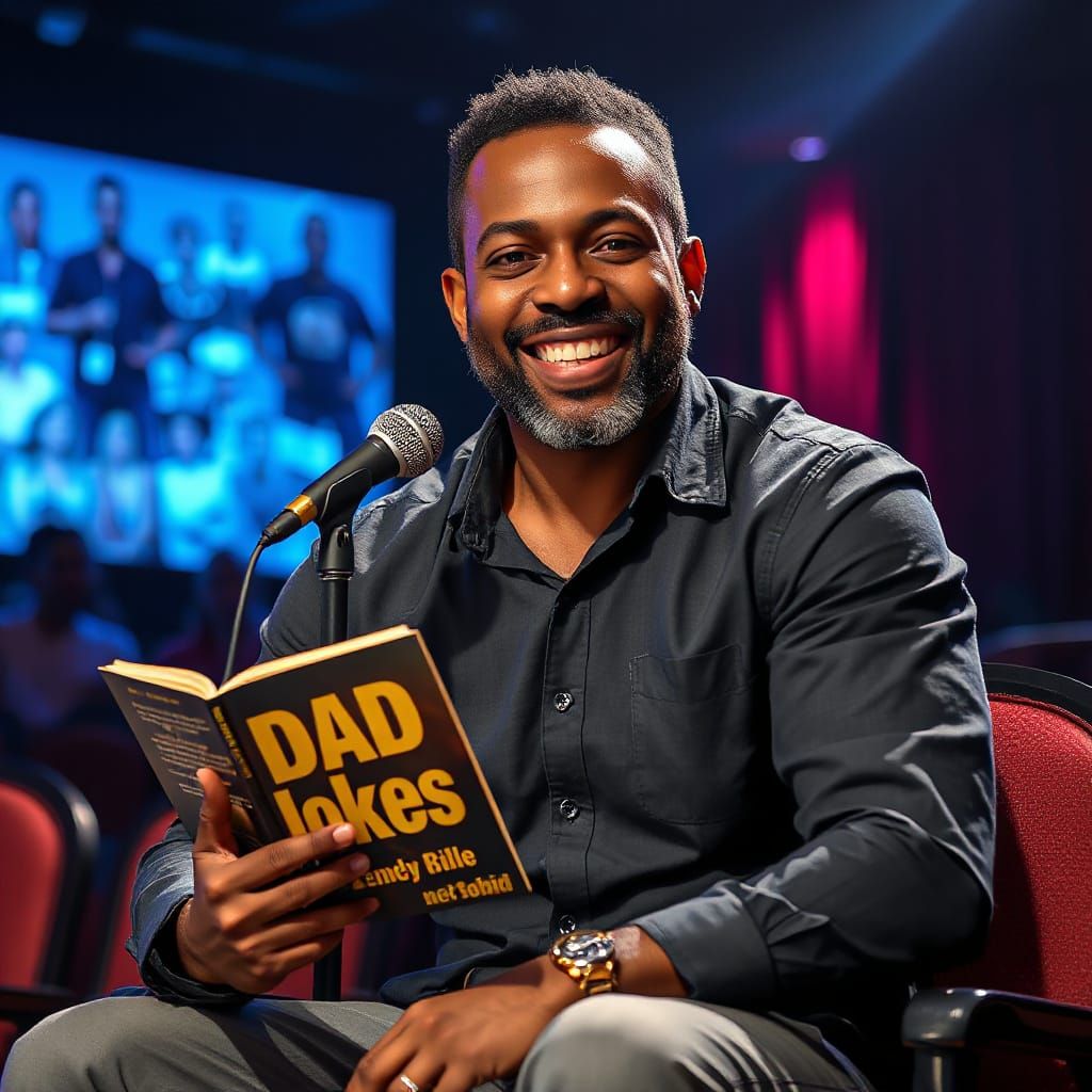 Smiling Black Father Telling Jokes, Digital Art Portrait