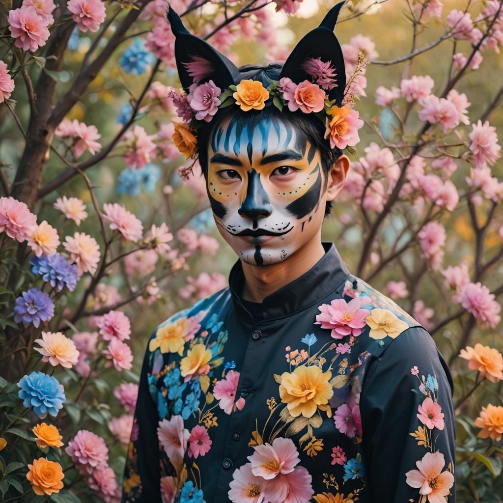 Asian Man with Cat Makeup in Fine Art Photography
