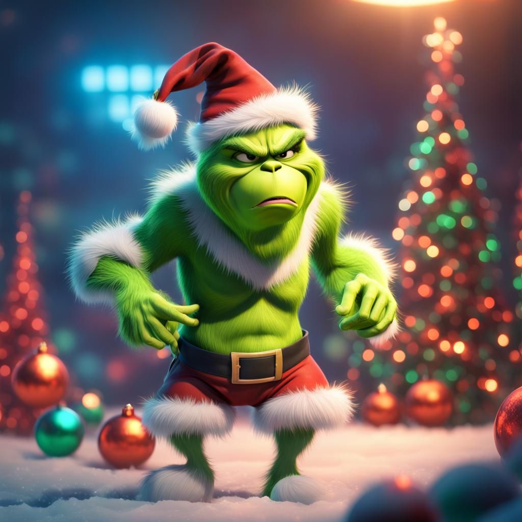 Superpowered Grinch Steals Christmas: 3D Digital Art