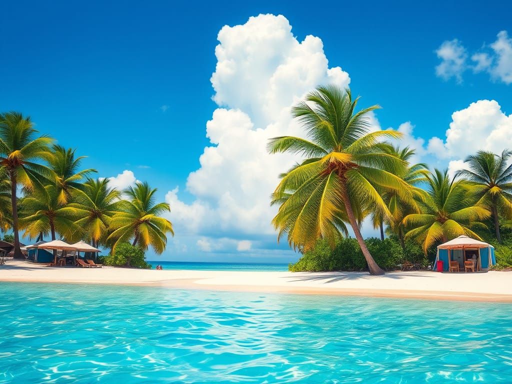 Tropical Beach in Vibrant Colors, Inspired by Gauguin