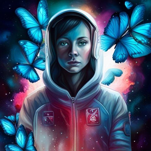 Astronaut in Galaxy with Butterflies: Graffiti Art