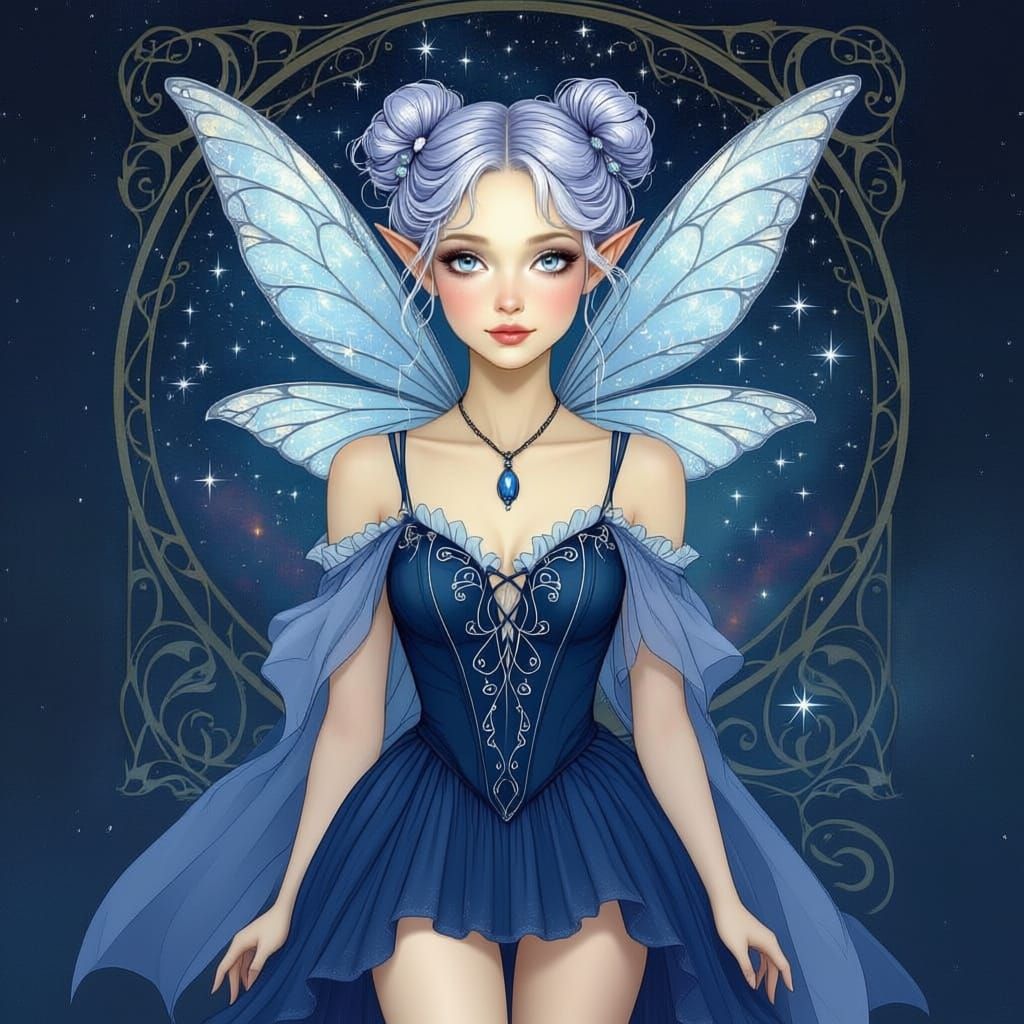 Small Fairy with Silver Wings and Lilac Hair