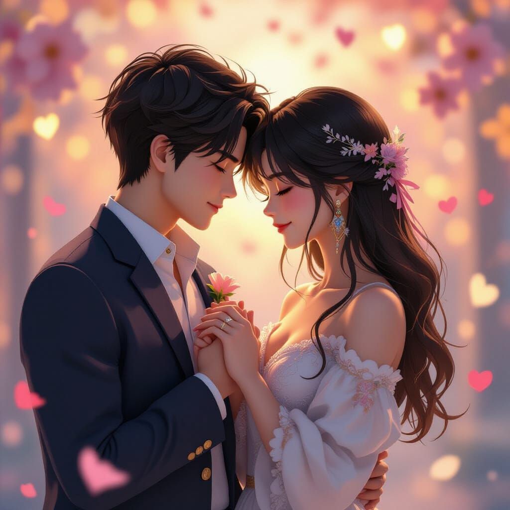Lovers Embrace in Anime Style