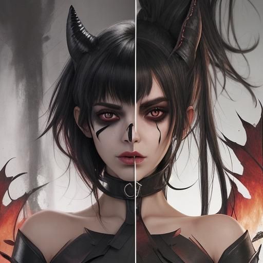 Woman Reveals Daemon Face: Dark Horror Art