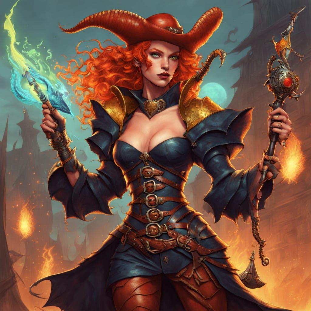 Mystical Pirate Captainess in Fiery Finery