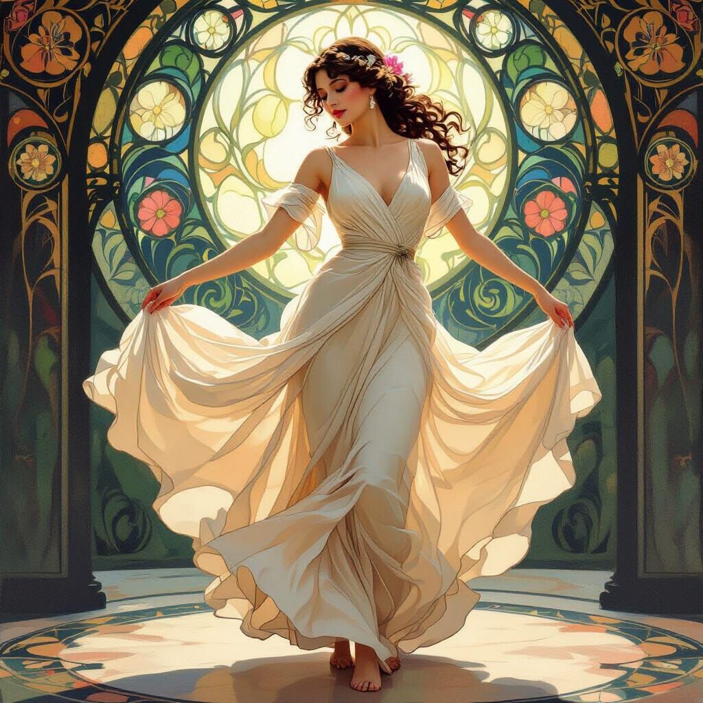 Elegant Woman Dancing, Art Nouveau Style