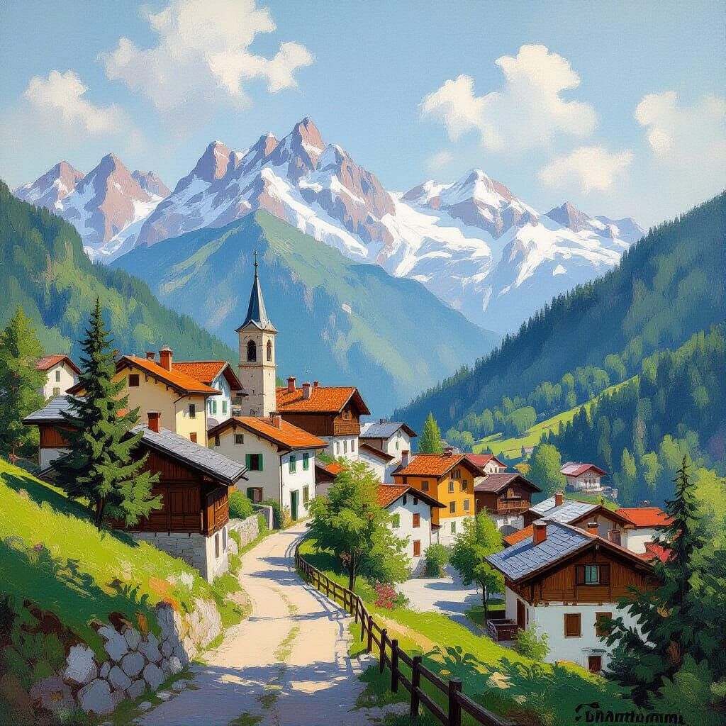 Idyllic Mountain Village in 19th Century Style