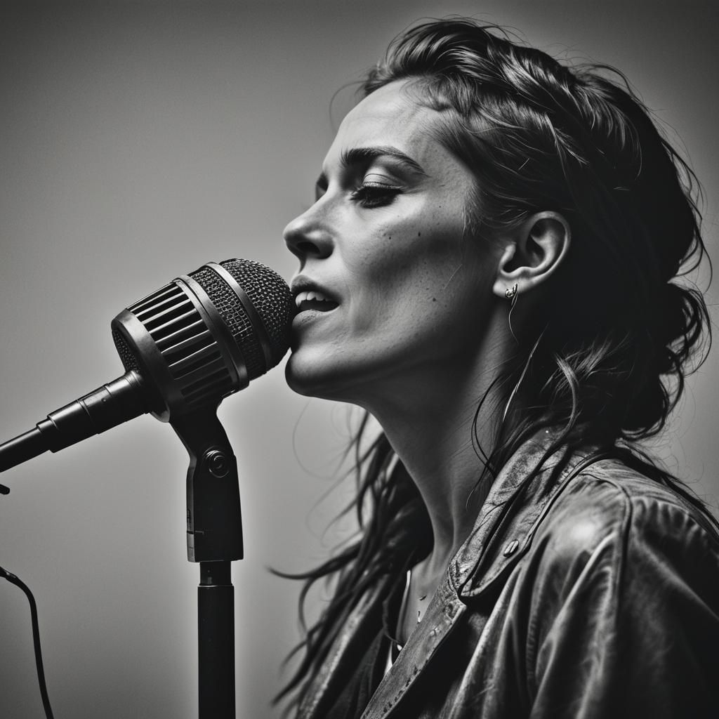 Monochrome Conceptual Art of Singer with Microphone
