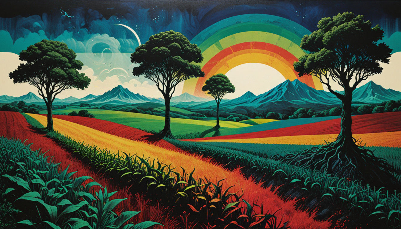 Surreal Agricultural Landscapes Evoke Collective Emotions