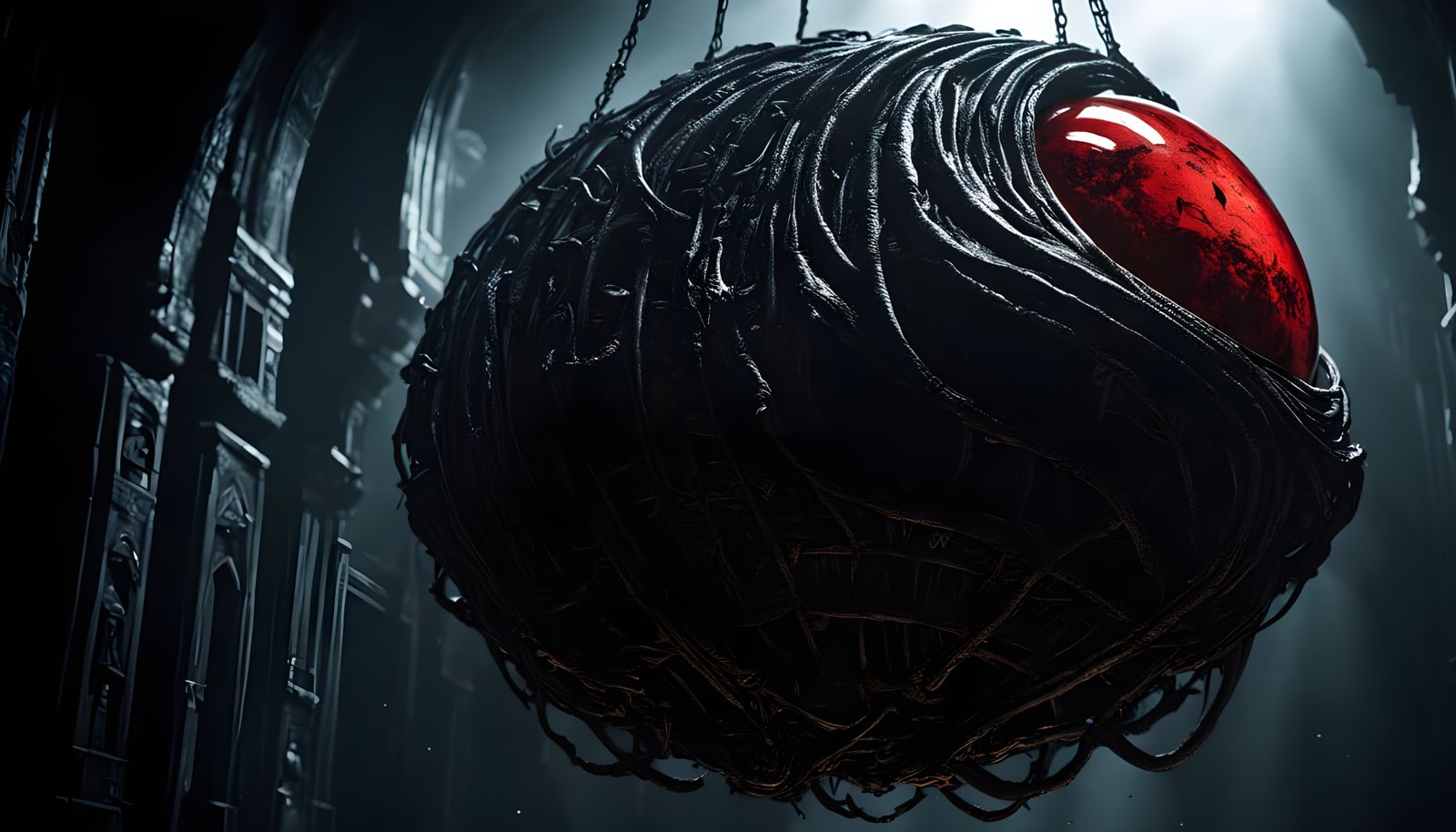 Menacing Alien Cocoon in Ominous Setting
