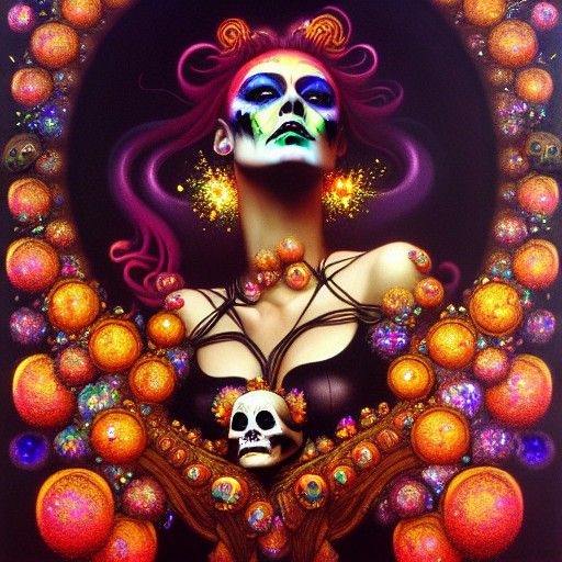 Dark Princess of Skulls Portrait in Oil