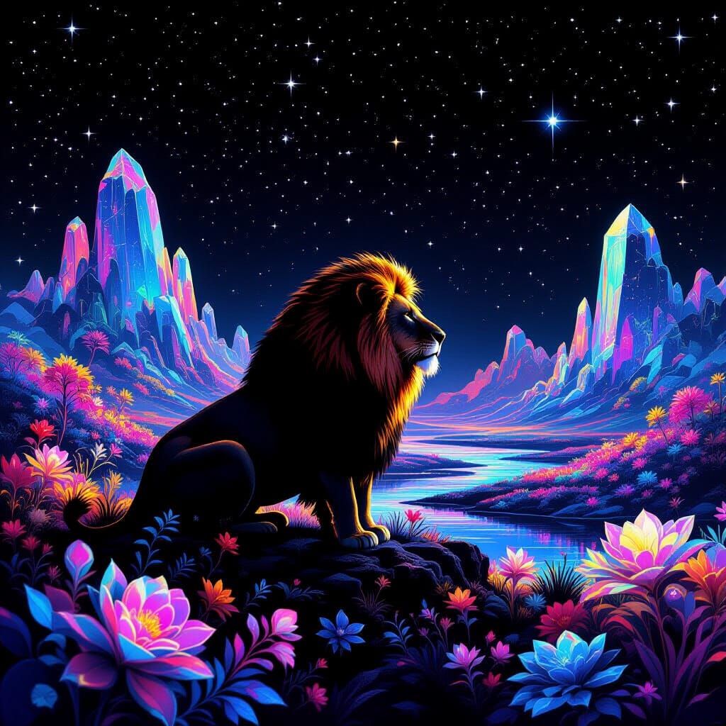 Lion Silhouette Filled with Alien Landscape