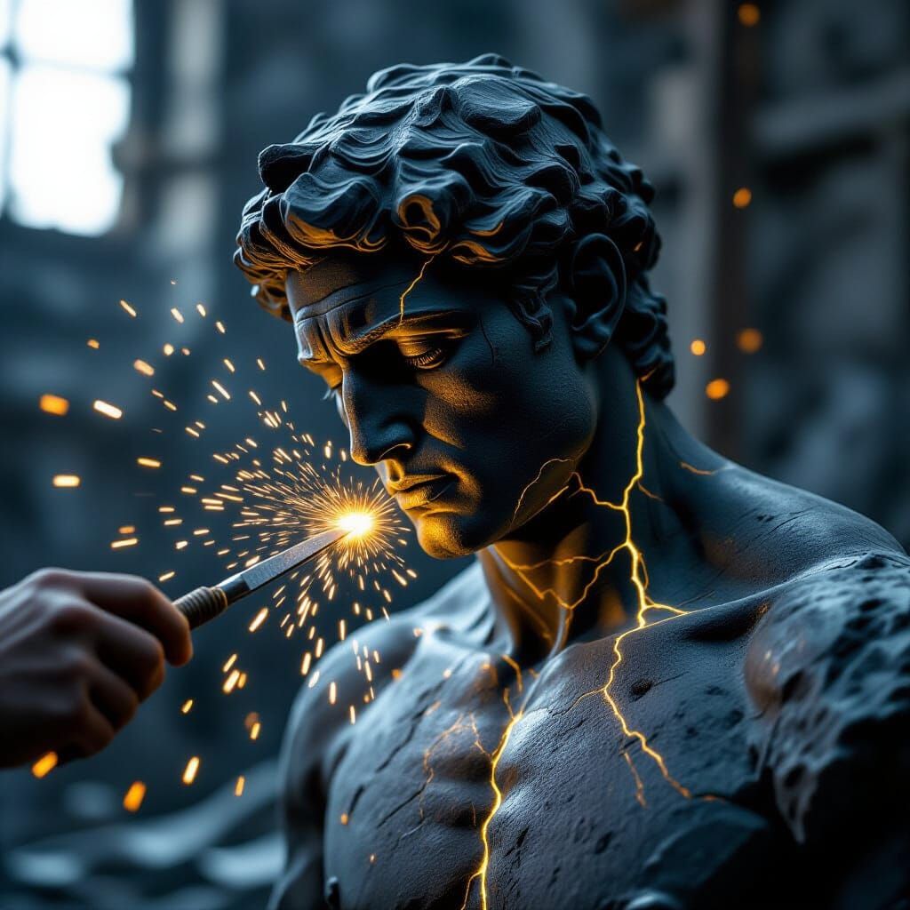 Stone Figure Unveiling Inner Light