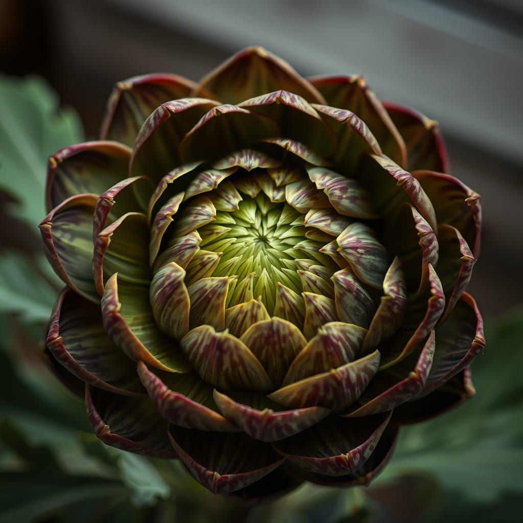 Surreal Artichoke Bloom in Thorny Armor, Freudian Dream