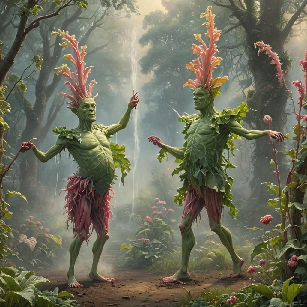 Dancing Rhubarb in Ethereal Fantasy Landscape