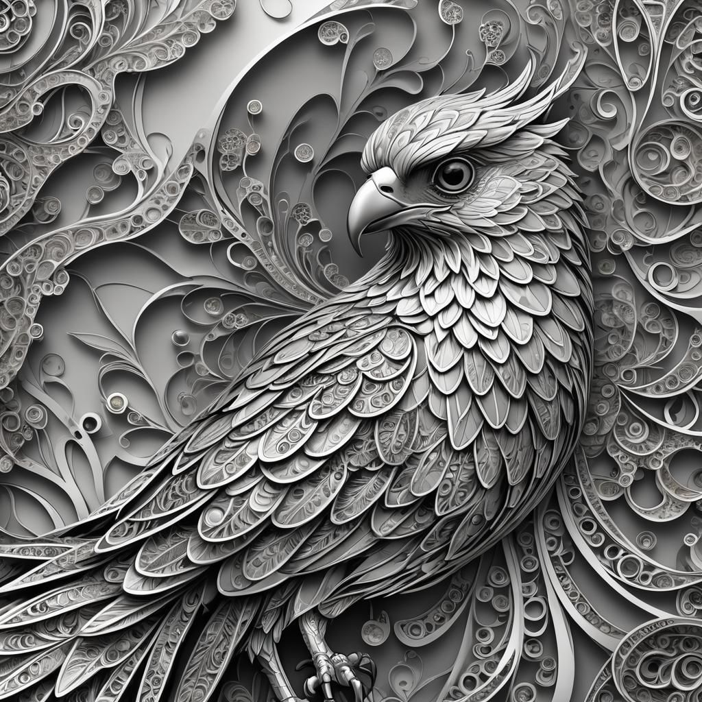 Abstract Silver Falcon with Fractal Design