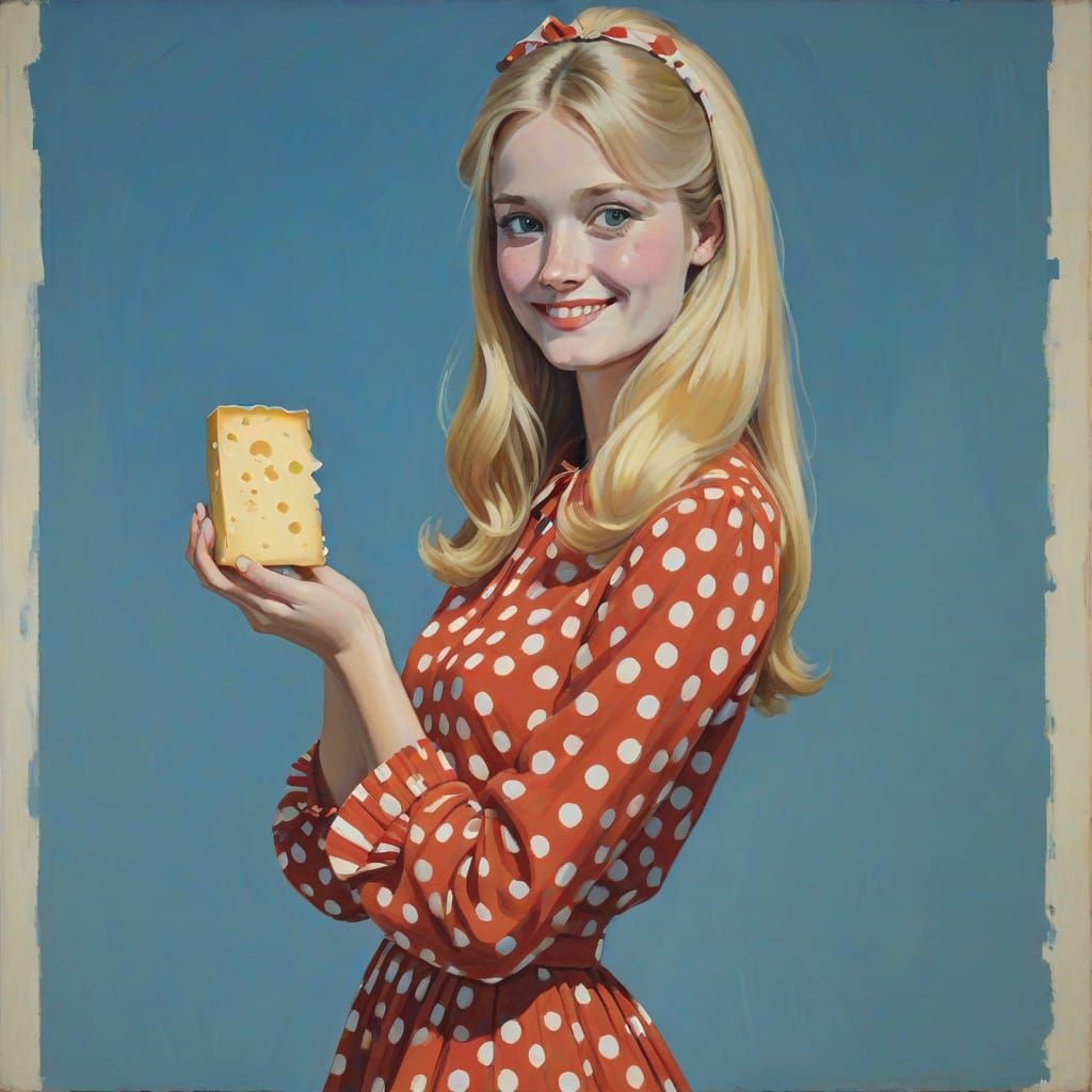 Golden-Haired Woman in Polka Dots, Oil Painting