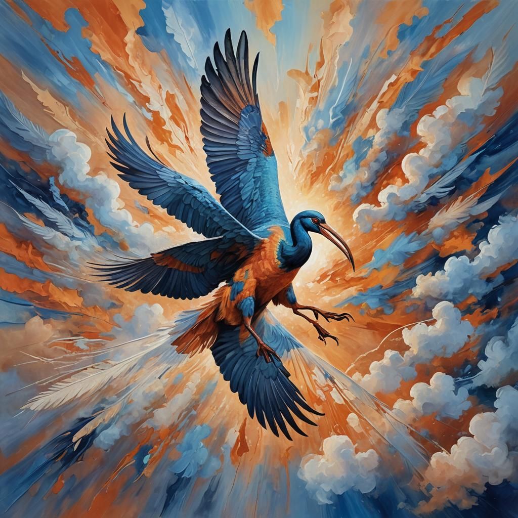 Thoth as an Ibis in Abstract Expressionism Style