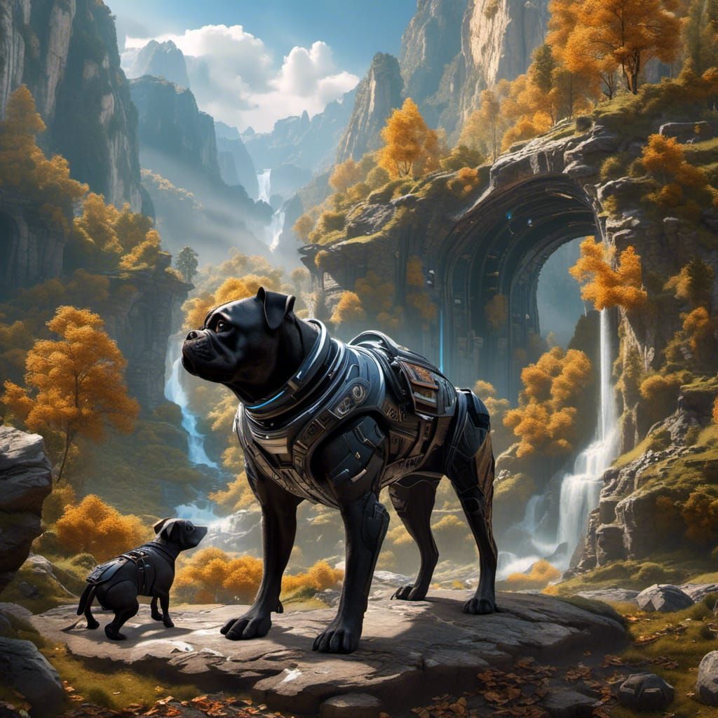 Pugs Command a Spaceship Bridge in Photorealistic Style