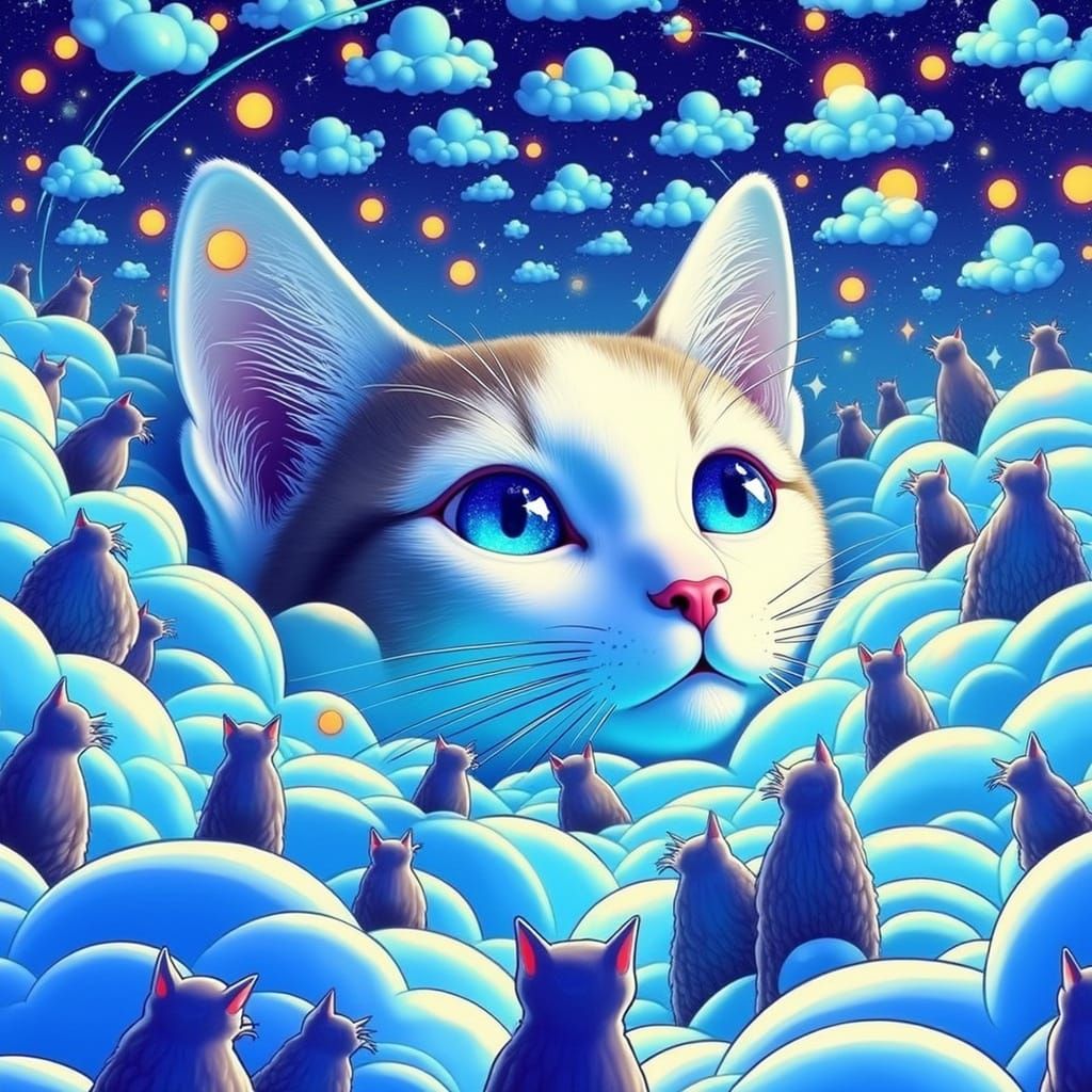 Whispers of Feline Wonder in a Surrealist Cosmos