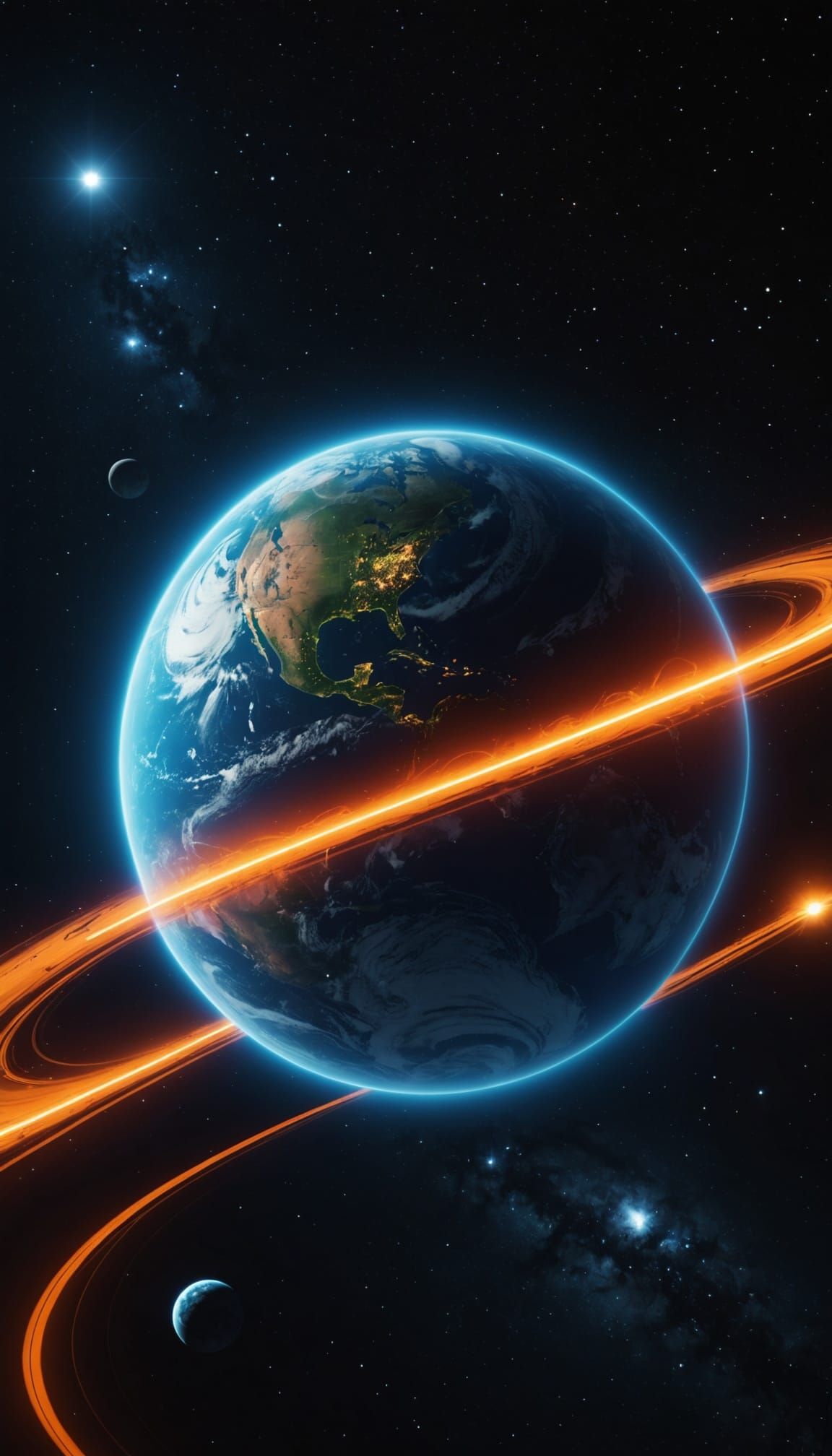 Dreamy Exoplanet with 6 Moons in Neon-Hued Splendor