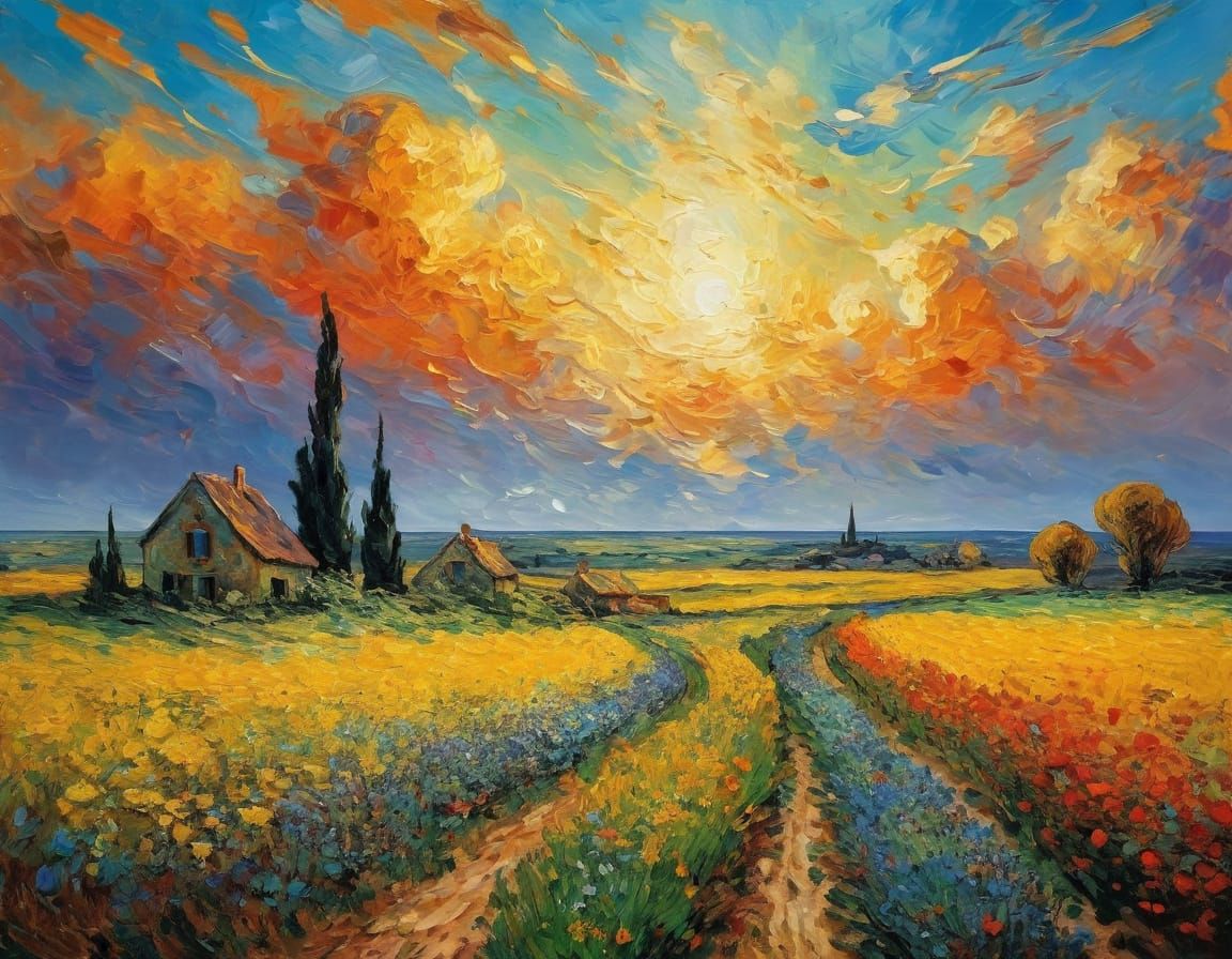 Dreamlike Landscape in Vibrant Oil Painting Style