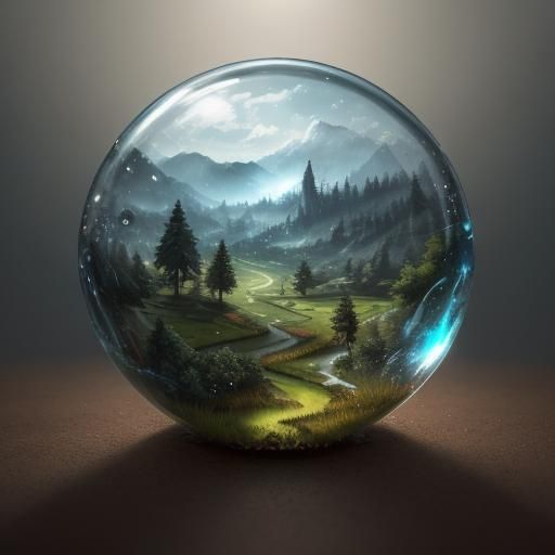 Miniature Landscape Inside Glass Bottle: Digital Painting