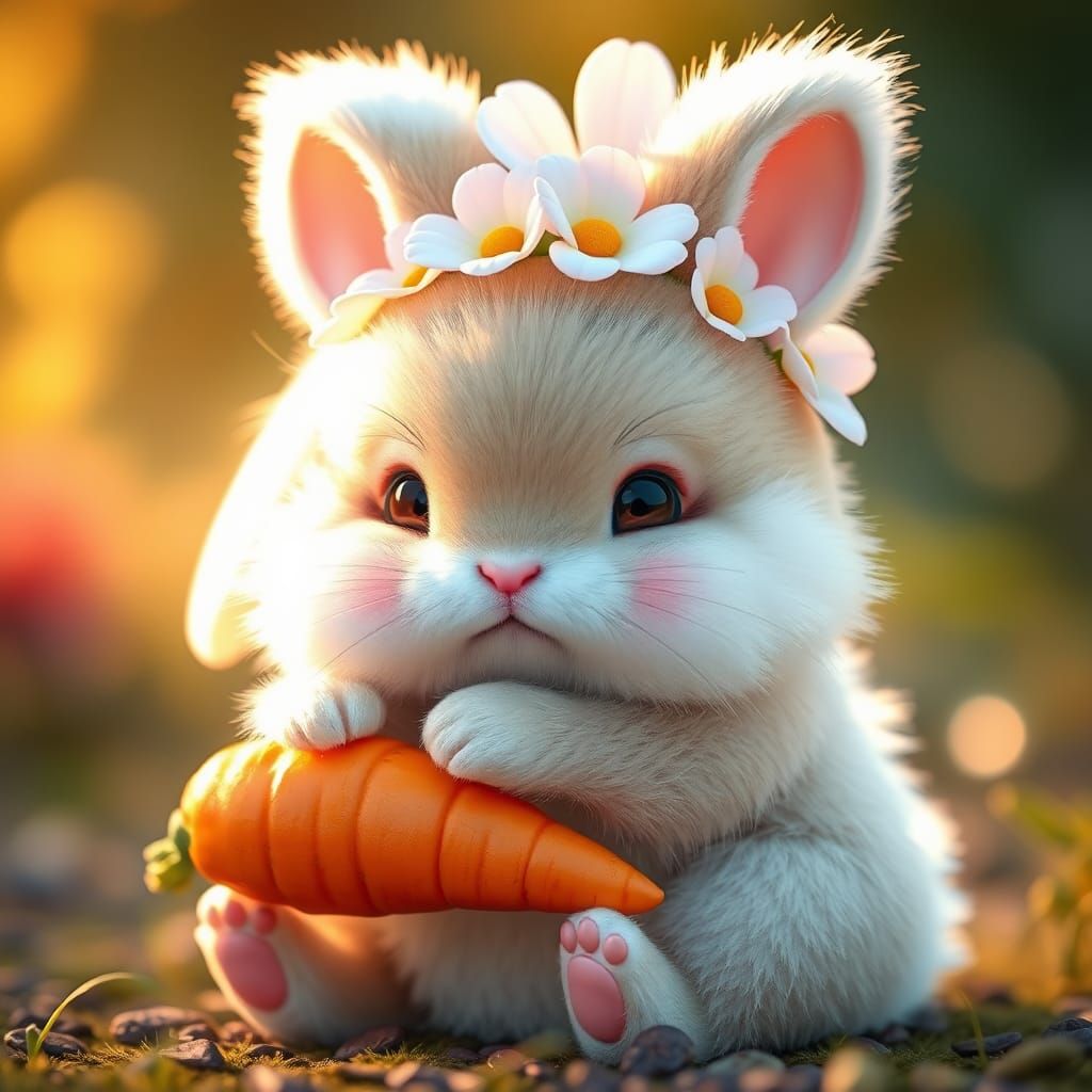 Adorable Bunny with Carrot in Anime Style
