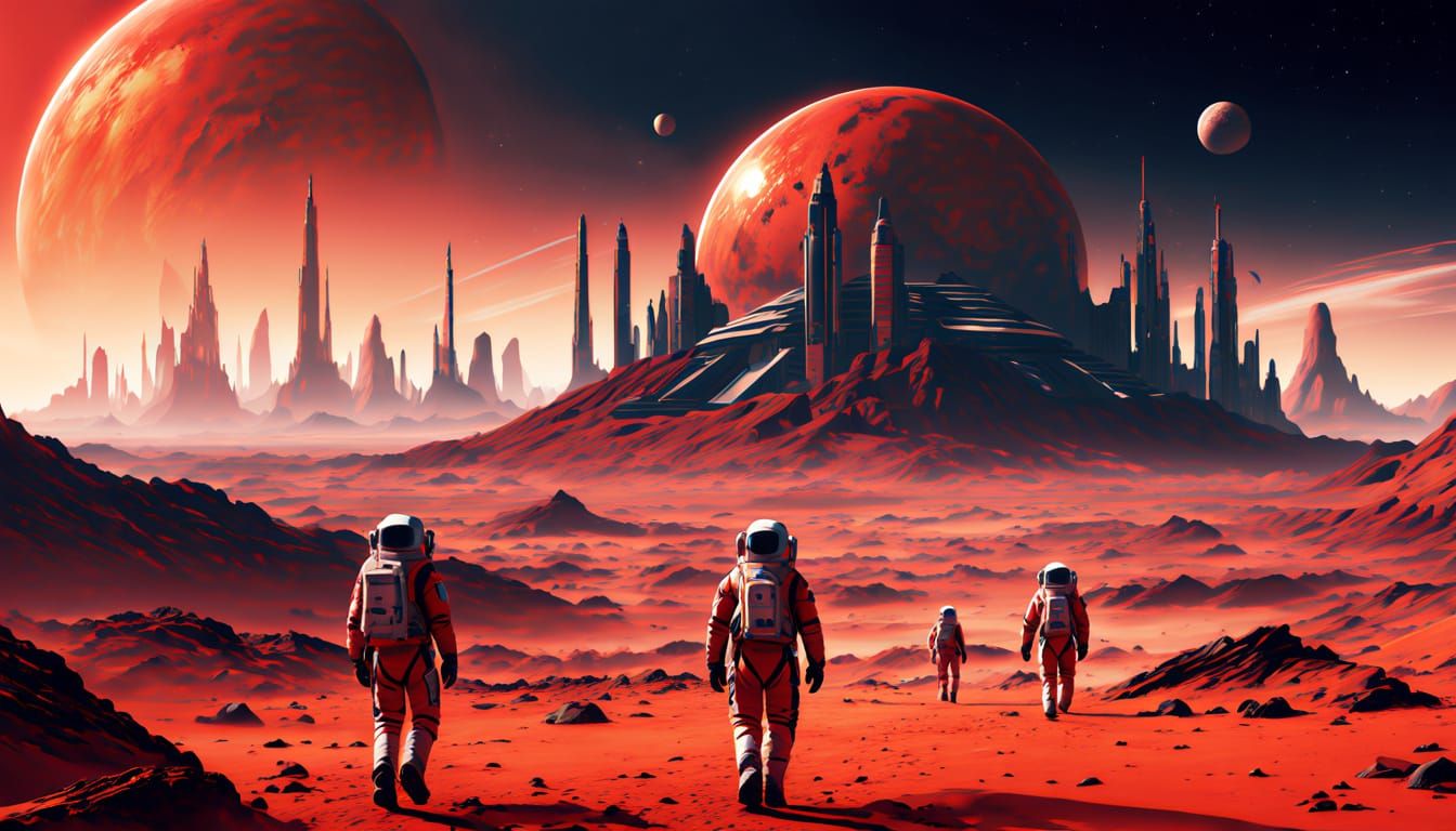 Astronauts Explore a Futuristic City on Mars