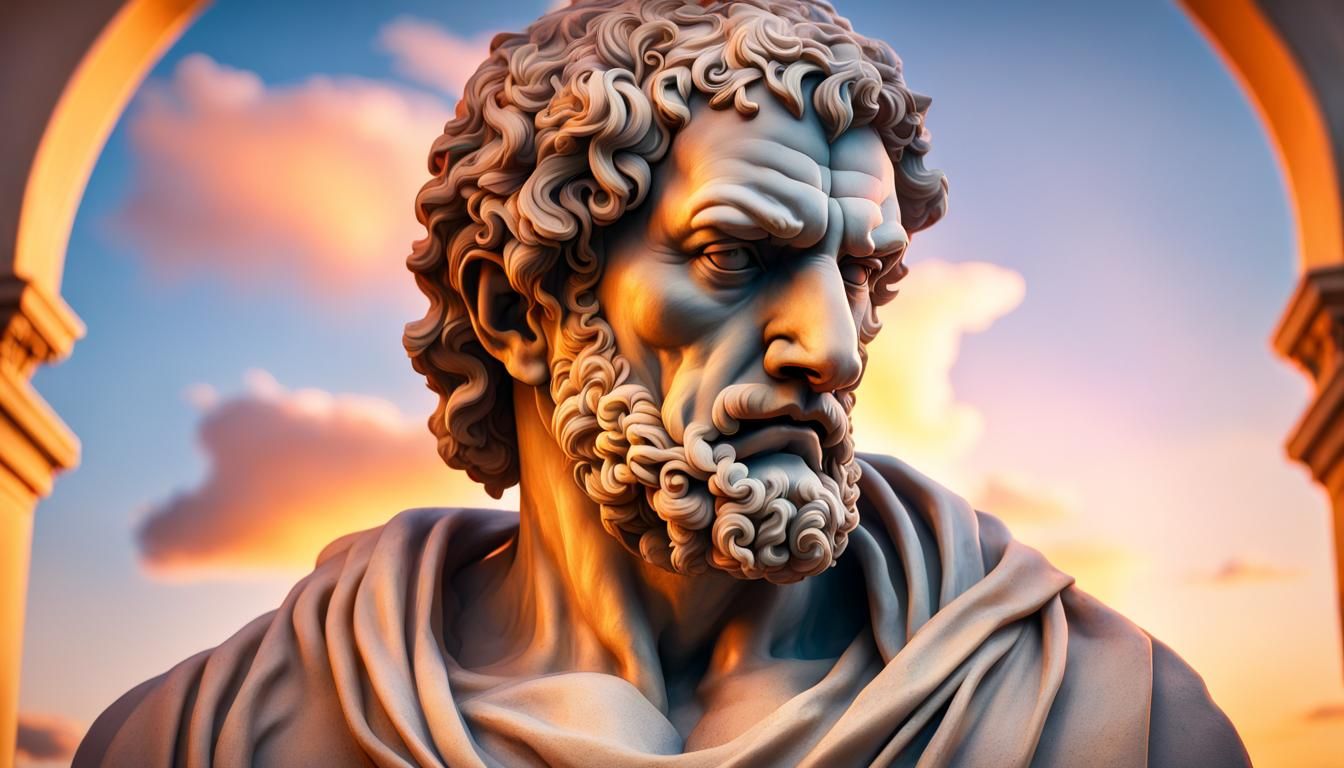 Marble Statue of Hannibal Barca in Golden Light