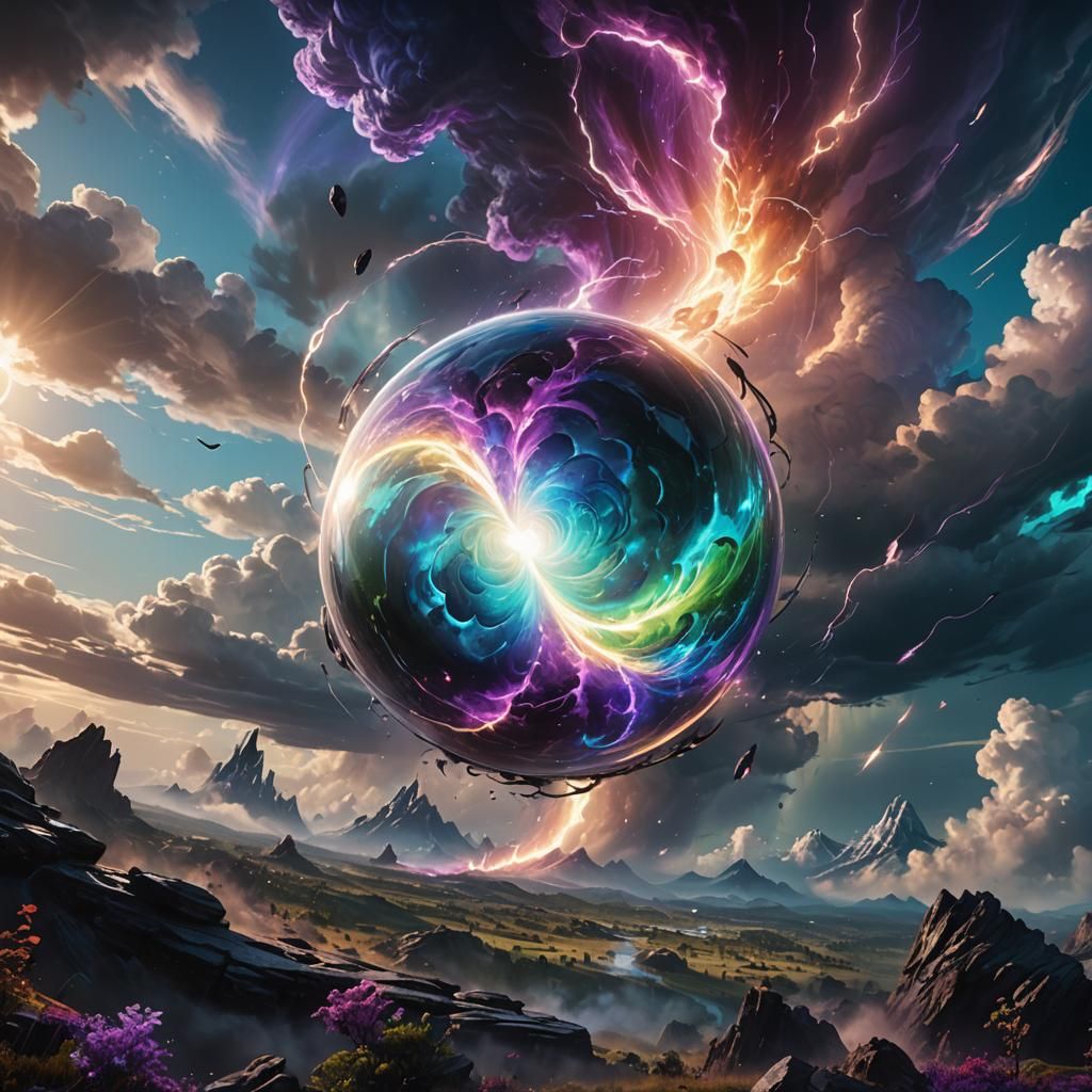 Iridescent Orb Above Giant Whirlwind in Unreal Engine
