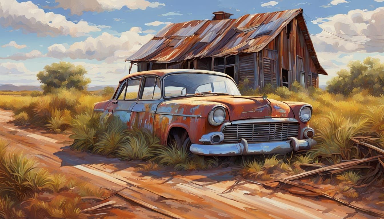 Abandoned Vintage Car in Australian Surreal Landscape