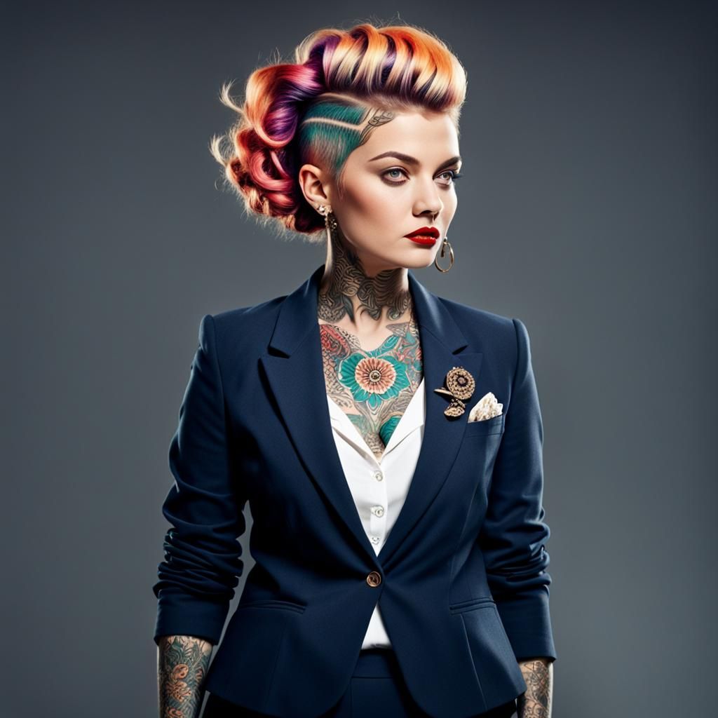 Confident Woman with Bold Style and Tattoos