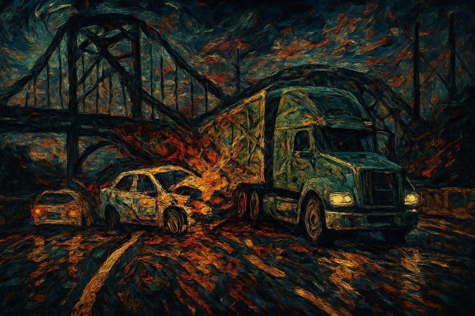 Interstate Accident Scene with Bold Palette