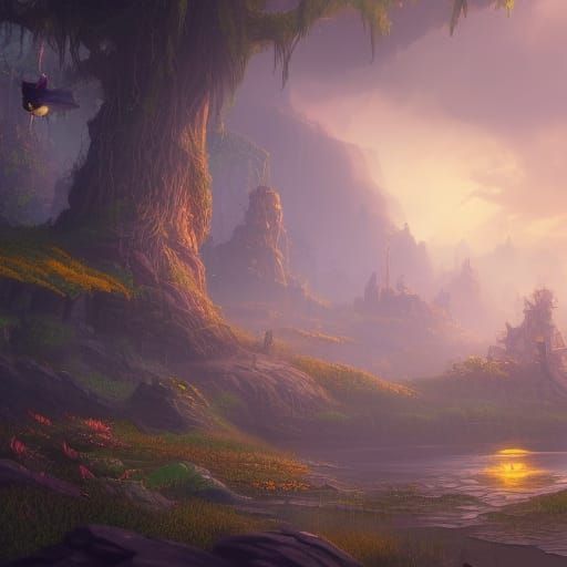 Three-Eyed Sparrow in Detailed Matte Painting