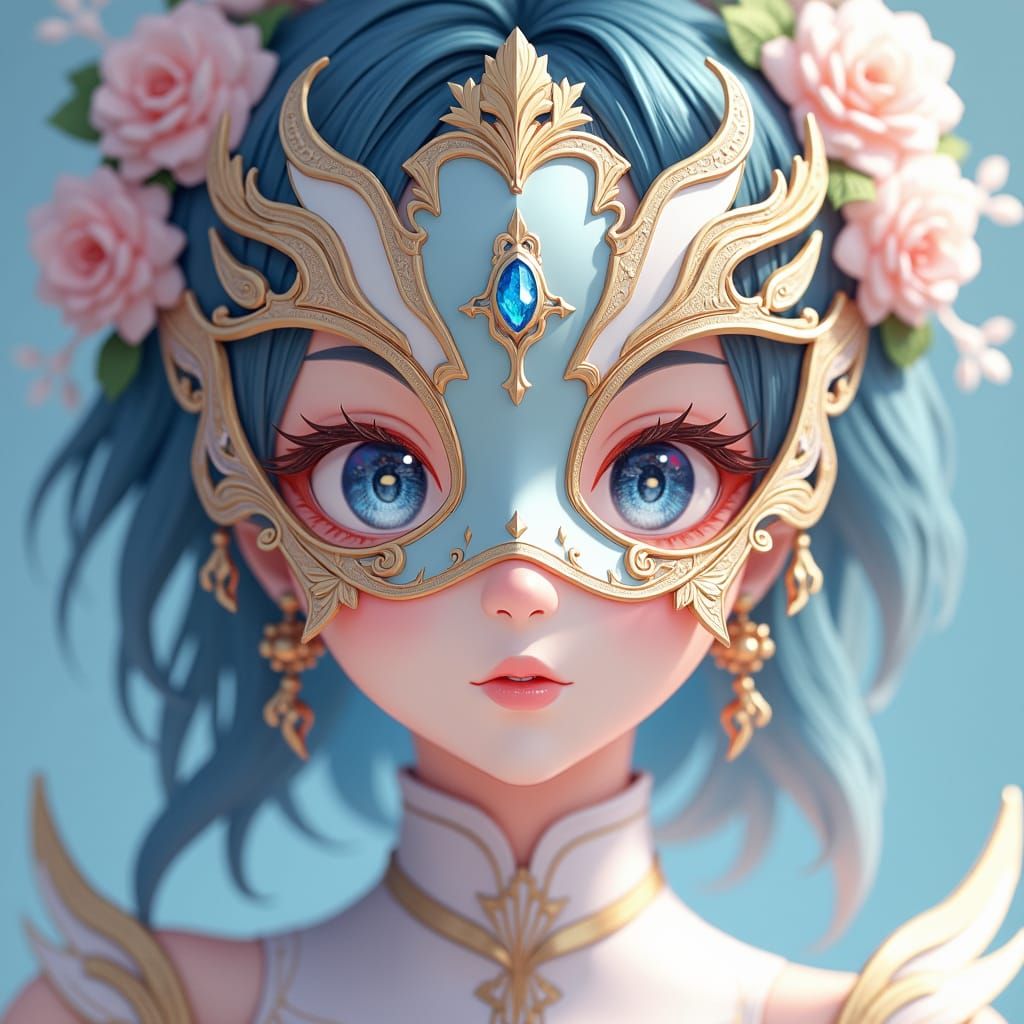 Hero Masked Girl with Sapphire Eyes in Anime Style