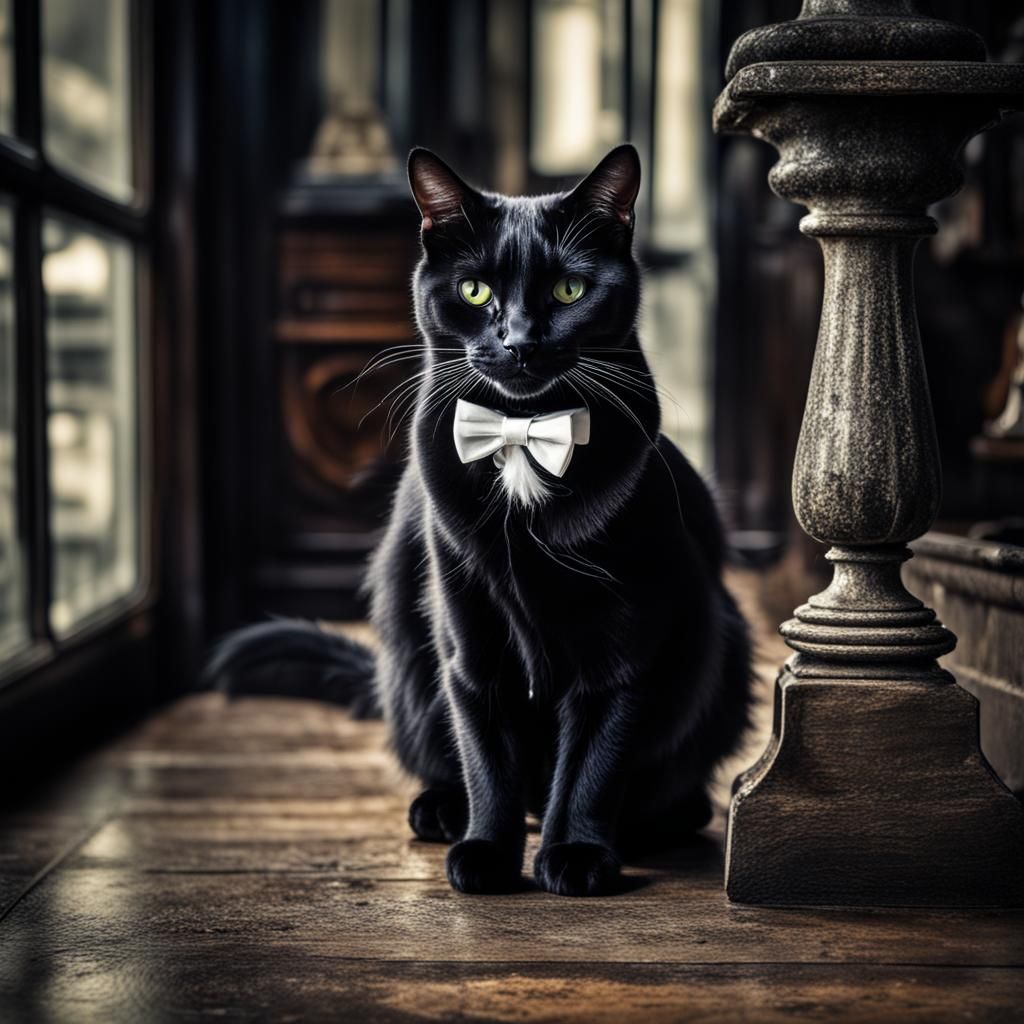 Black Cat with Bow Tie in High Definition