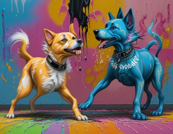Dancing Dogs in Surrealist Graffiti Style
