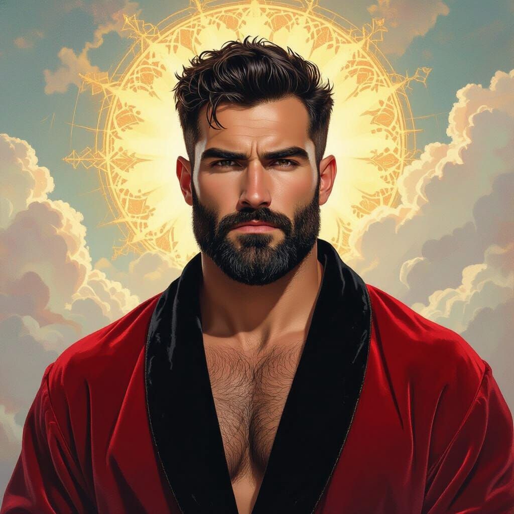 Masculine Man in Velvet Robe: Neo-Impressionism