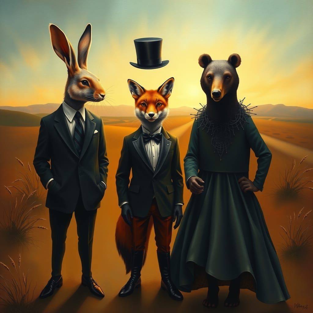 Surrealist Animals in Human Attire, Dalí & Magritte Style