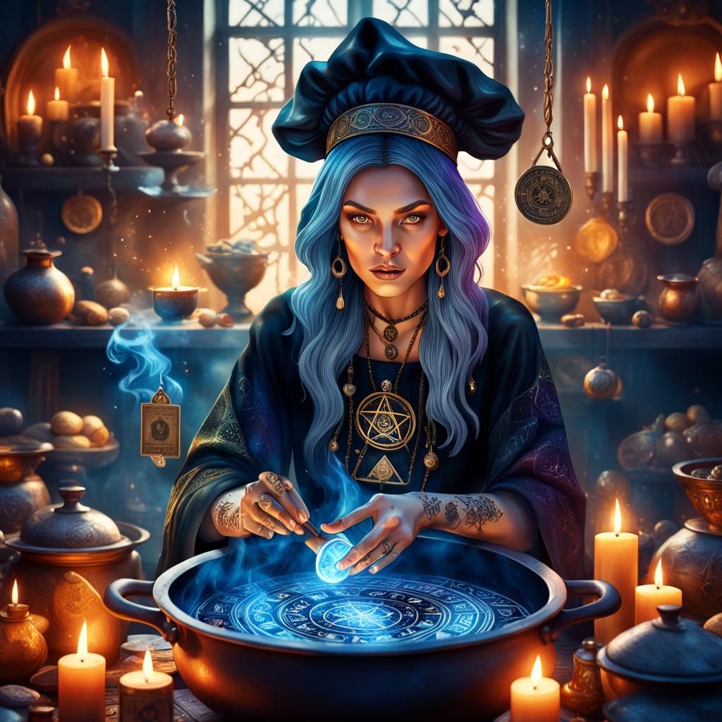 Witch Chef with Runes and Tarot Cards