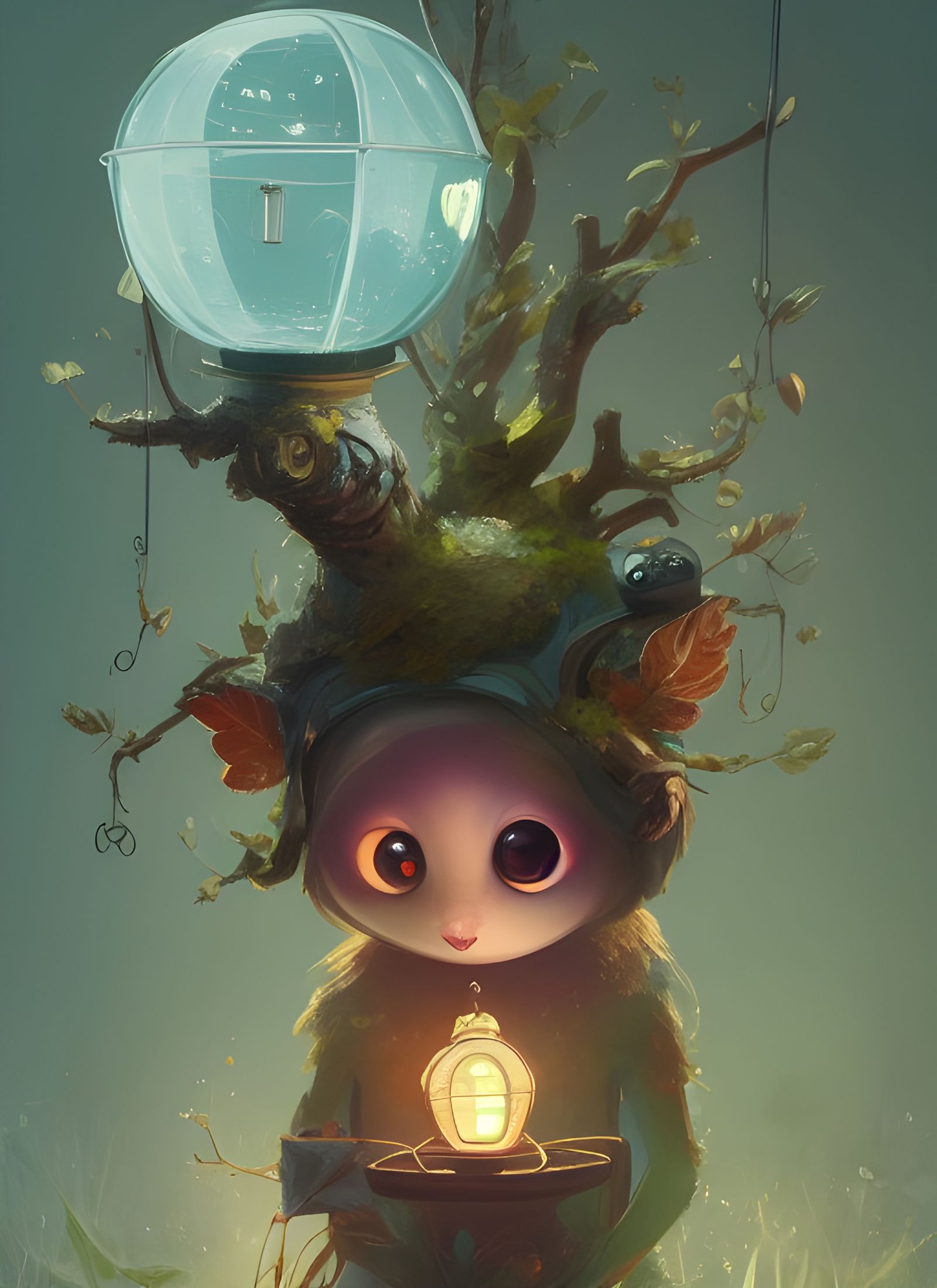 Cute Forest Spirit Portrait with Lantern