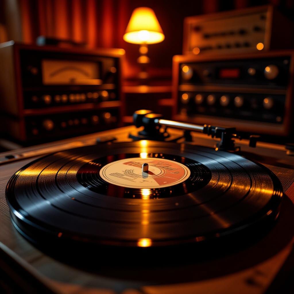 Macro Vinyl Record Grooves in Vintage Style