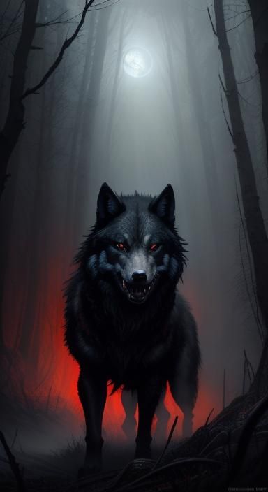 Terrifying Shadow Wolf in Ethereal Oil Painting