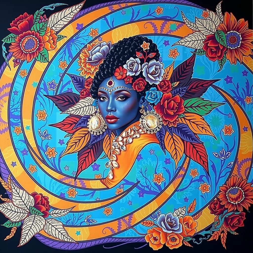 Psychedelic Garden Dream with Cosmic Mystery and Regal Accen...